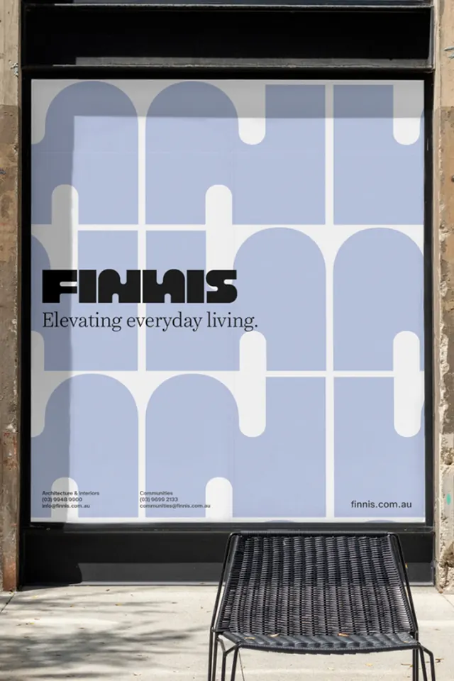 FINNIS brand identity with geometric grid system, minimal, geometric, light