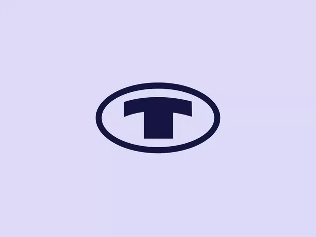 Letter T logo in indigo oval badge, minimal, geometric, light