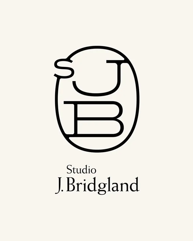 Studio J. Bridgeland serif monogram in oval, minimal, line-art, dark