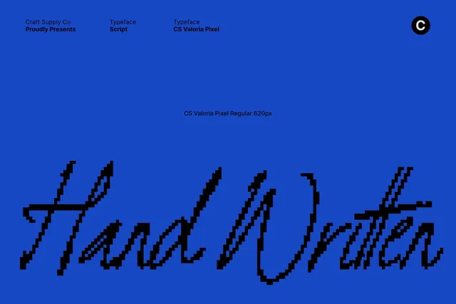 Craft Supply Co pixelated script branding, minimal, geometric, vibrant