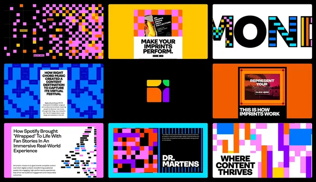 Pixelated mosaic branding system, geometric, abstract, dark