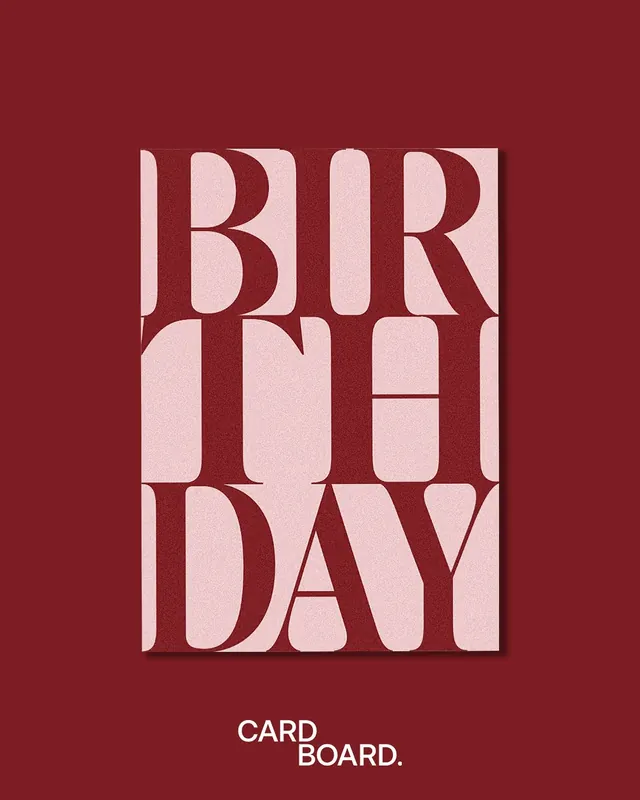 BIRTHDAY CARDBOARD serif grid poster, retro, minimal, dark
