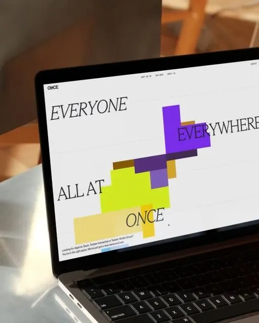 Once typographic system with dynamic color blocks, minimal, geometric, light