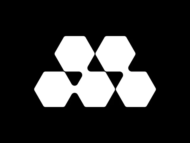 Modular hexagonal logo with negative space, geometric, minimal, light