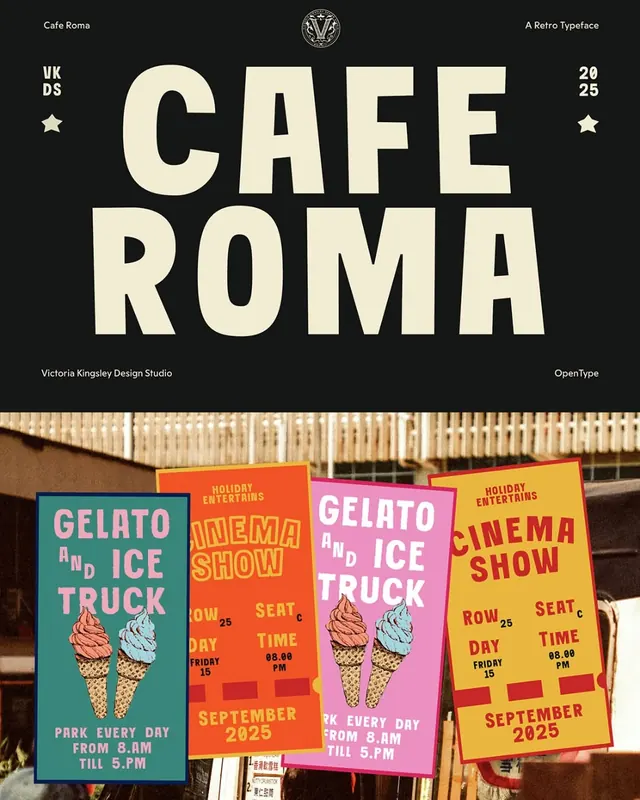 Cafe Roma typographic poster system, editorial, photographic, warm
