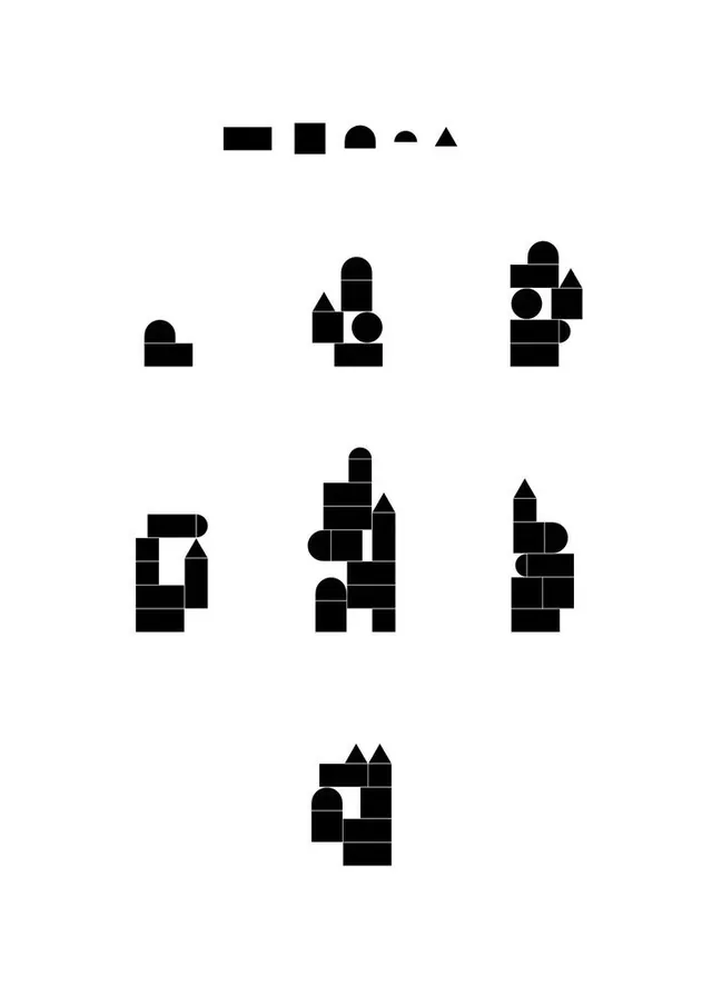 Modular geometric icon system, minimal, geometric, dark