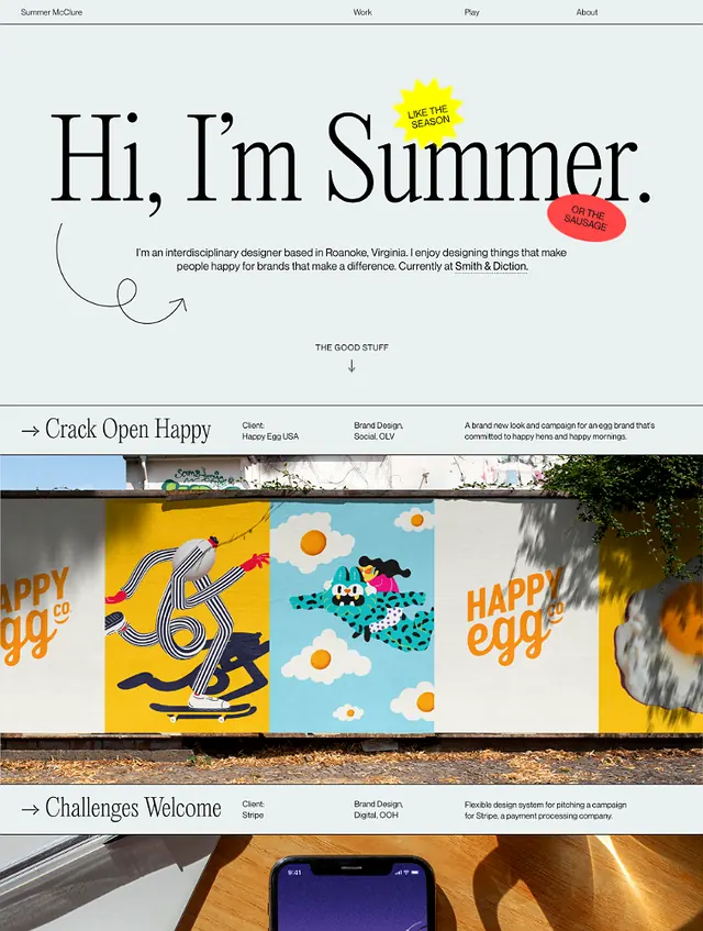 Summer creative agency site identity, minimal, illustrated, light