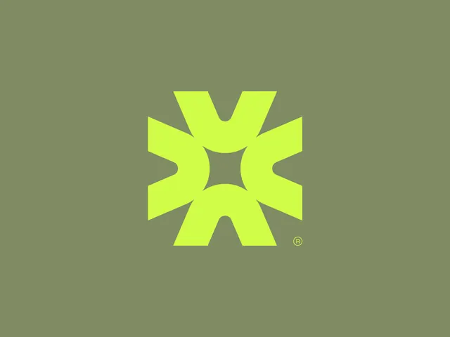Geometric registered trademark mark in lime green, minimal, geometric, neon