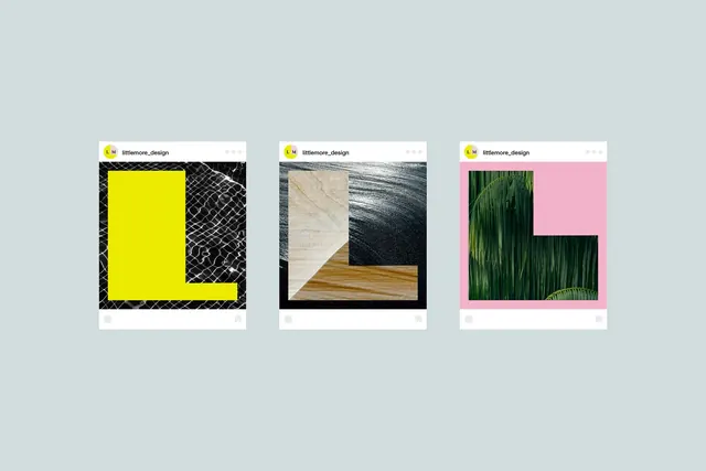Three-variation lettermark system with organic texture backgrounds, geometric, organic, vibrant
