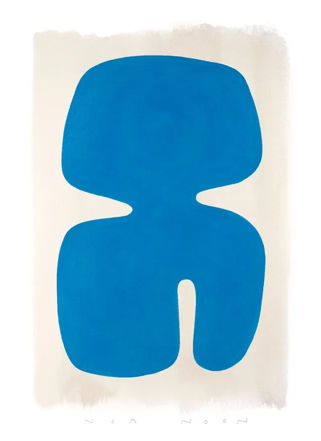 Bold blue abstract figure mark, minimal, flat, vibrant