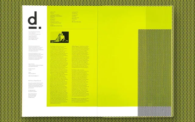 Editorial spread with acid-yellow page and dot pattern border, editorial, minimal, light