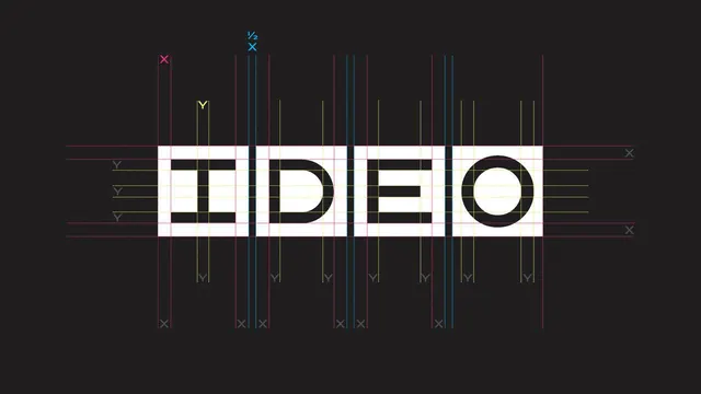 Ideo: geometric typographic system with guides and measurements, minimal, geometric, dark