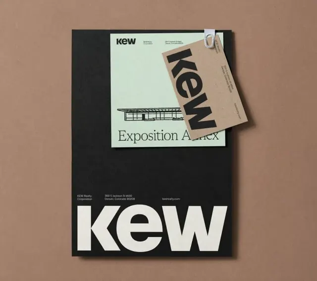 KEW museum brand identity system, minimal, corporate-clean, dark