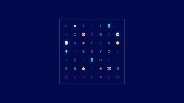 Neon cipher grid illustration, minimal, abstract, dark