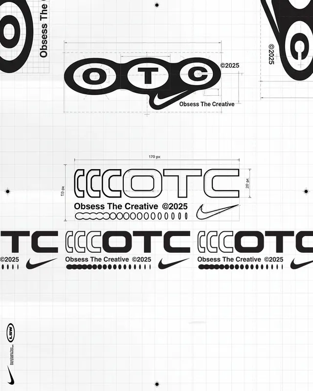 OTC typographic brand identity system, geometric, minimal, dark