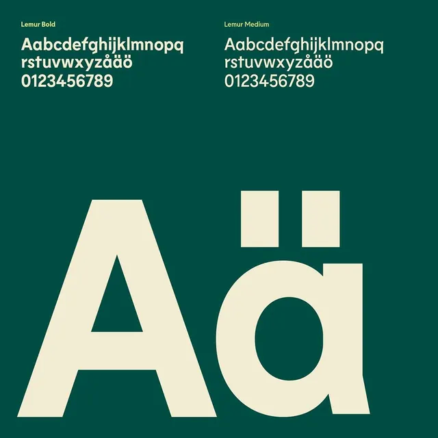 Lemur typeface: Bold and Medium weights with diacritics, minimal, swiss, dark