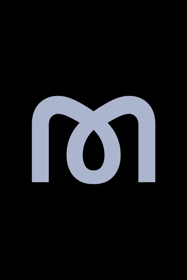 Periwinkle monogram mark on black, minimal, line-art, dark