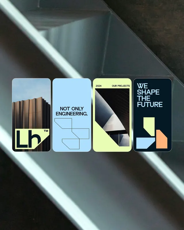 Engineering-focused brand identity system with neon accents, geometric, minimal, light