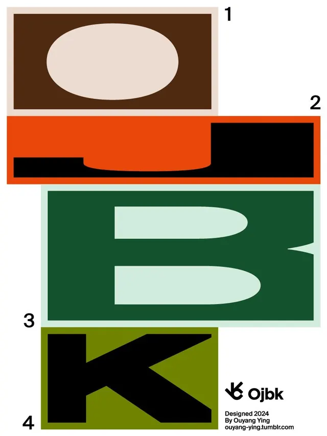 OJBK modular geometric logo system, minimal, geometric, earthy