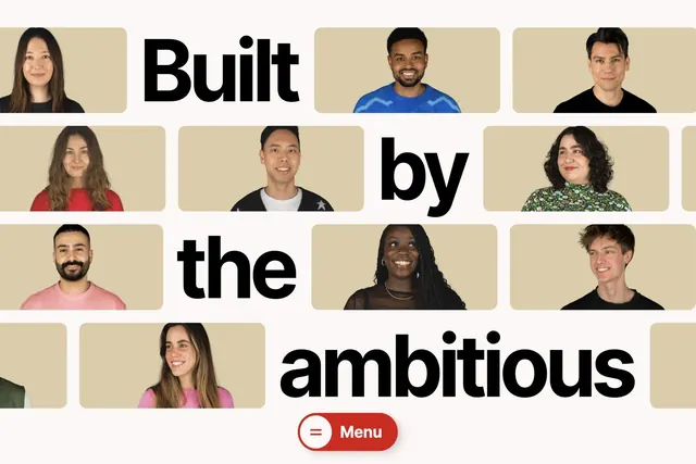 Team grid with bold black headline typography, minimal, corporate-clean, light