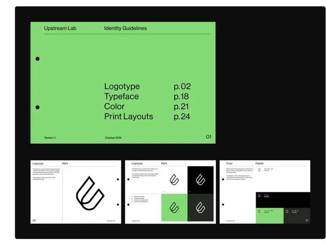 Upstream Lab identity guidelines cover, minimal, corporate-clean, light