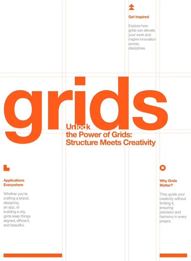 Grids type specimen with orange headline, minimal, corporate-clean, light
