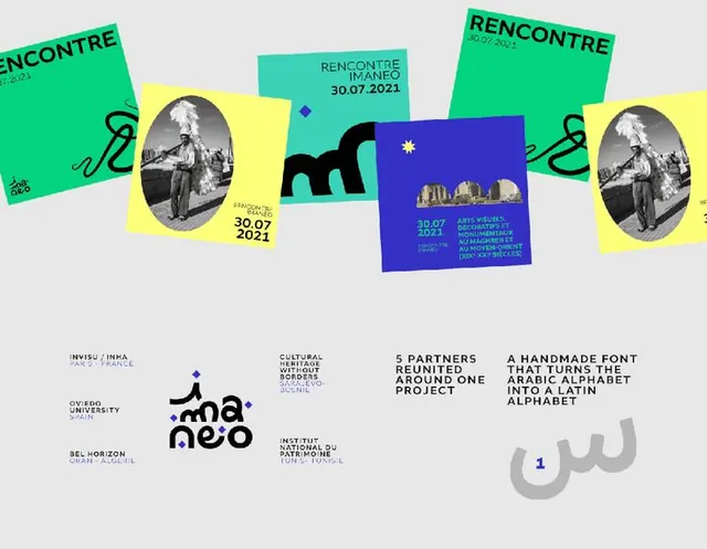 Exhibition branding system with tilted color blocks, geometric, editorial, vibrant