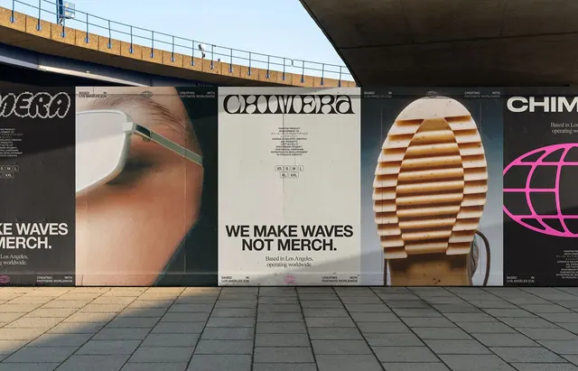 CHIMERA outdoor brand campaign, corporate-clean, minimal, dark