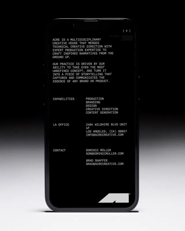 Agency identity monochrome mobile specimen, minimal, dark-mode, dark