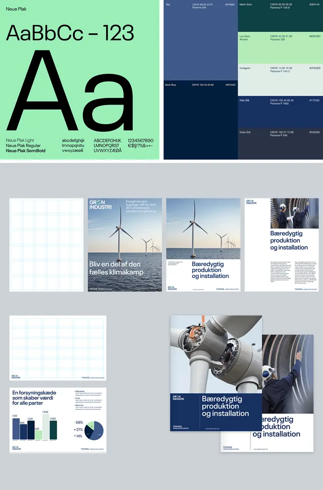 Industrial brand system with mint type and teal palette, corporate-clean, minimal, cool