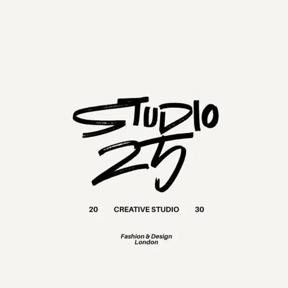 Studio 25 hand-drawn logotype, minimal, organic, dark