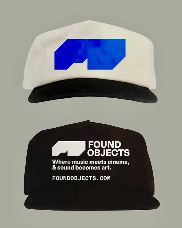 Found Objects brand identity cap and logo, minimal, geometric, dark