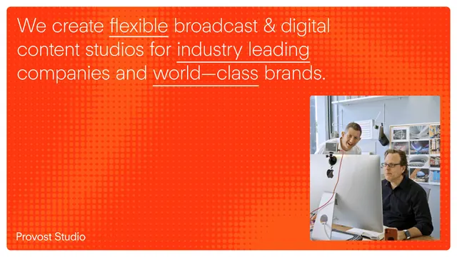 Provost Studios brand card, corporate-clean, vibrant