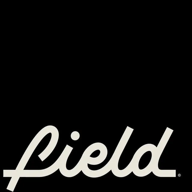 Field wordmark with italic script, minimal, luxury, dark