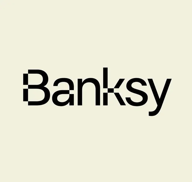 Banksy geometric sans-serif wordmark, minimal, geometric, dark