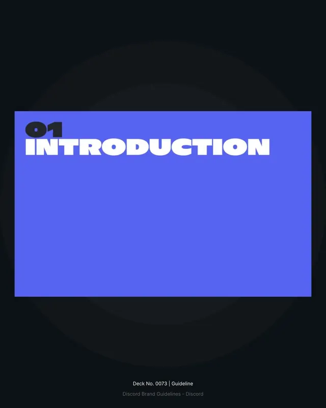 Discord brand guidelines presentation slide, minimal, technical, dark