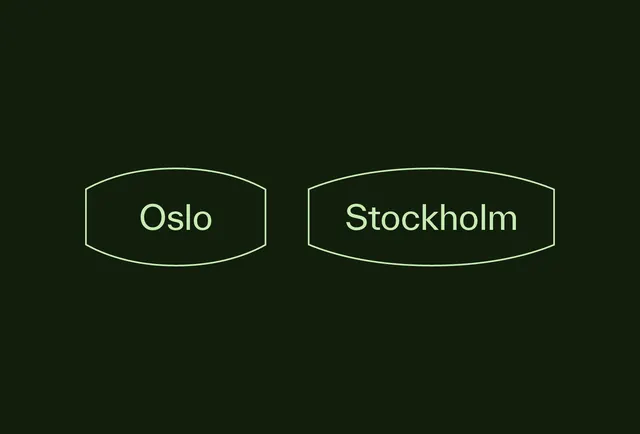 Oslo/Stockholm location badge system, minimal, geometric, dark