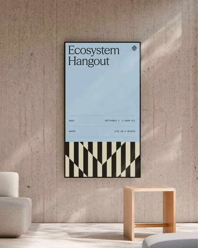 Ecosystem Hangout typographic event poster, minimal, geometric, light