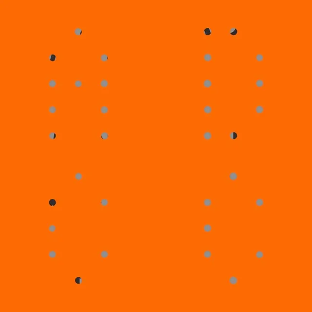 Dot grid pattern: scattered blue-grey dots on vibrant orange, minimal, abstract, warm