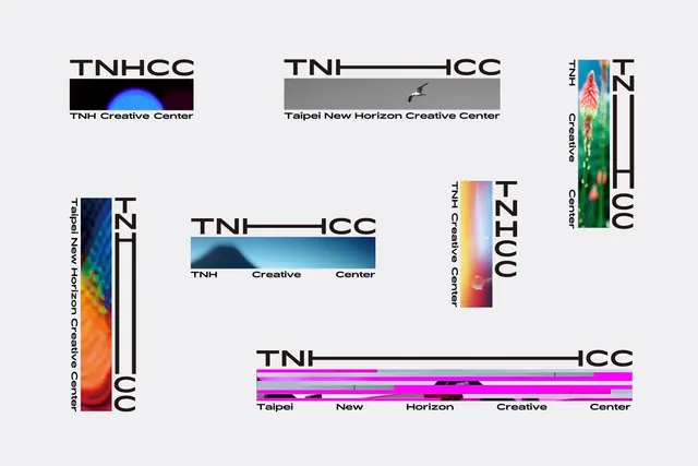 TNH Creative Center modular logo system, gradient-heavy, geometric, cool