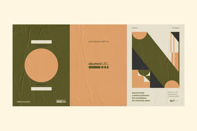 Alumni UEL geometric branding system, minimal, geometric, earthy