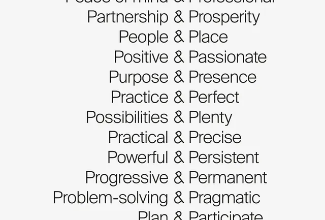 Values principles typography list, minimal, dark