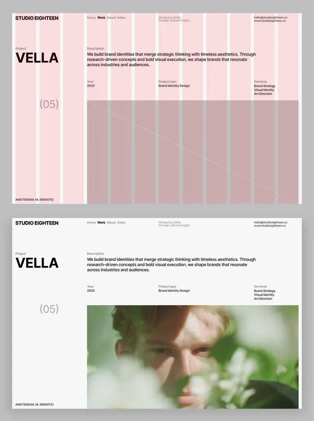 VELLA brand identity system by Studio Eighteen, minimal, editorial, light
