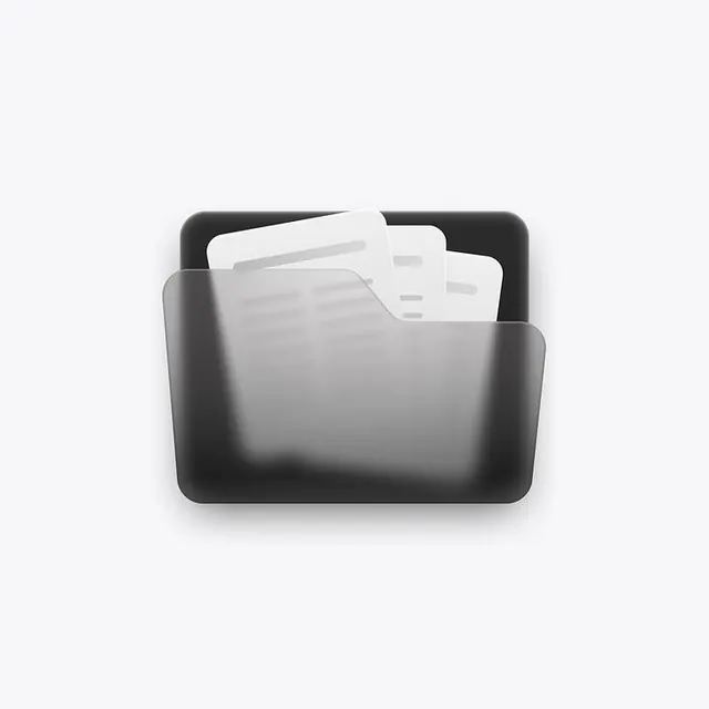 Minimalist folder with document stack icon, minimal, monochrome, dark