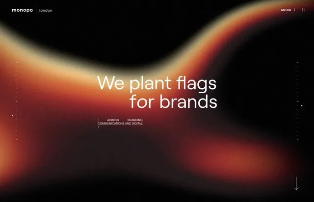 Monopo brand hero with warm radial gradient, gradient-heavy, minimal, warm