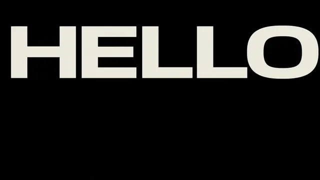 HELLO logotype, minimal, geometric, dark