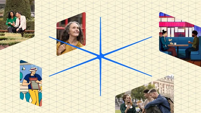 Eurostar corporate brand vignettes: radial grid illustration, flat, illustrated, light