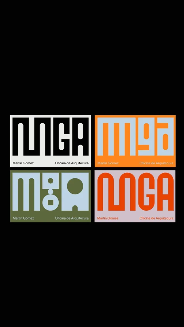 MGA modular identity system, geometric, corporate-clean, dark