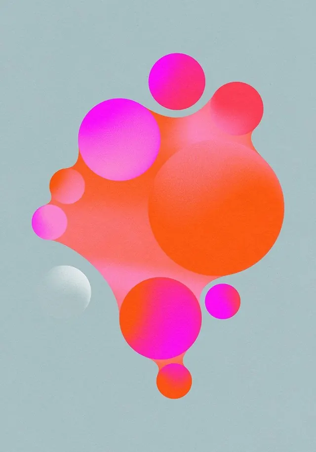 Fluid color-gradient geometric composition, abstract, organic, warm