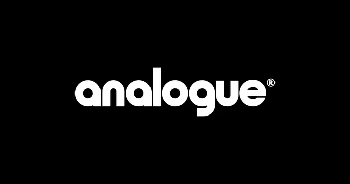 Analogue wordmark with registered trademark, minimal, corporate-clean, dark